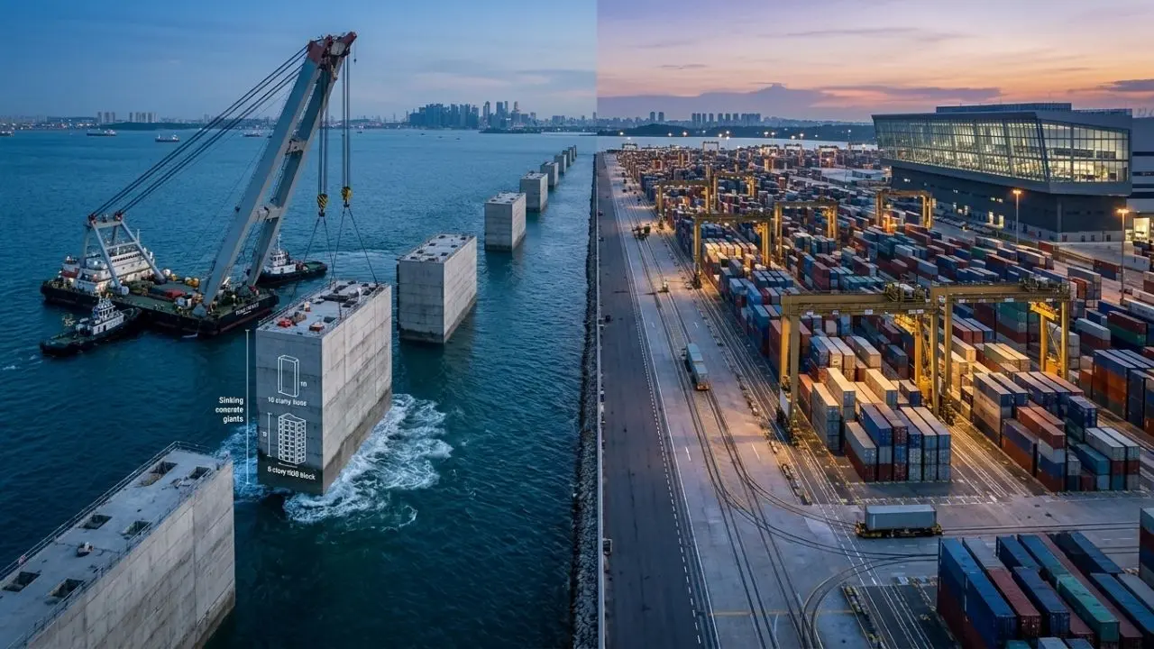 Singapore Is Sinking 10-Story Concrete Giants Into the Sea to Build the World’s Largest Automated Port